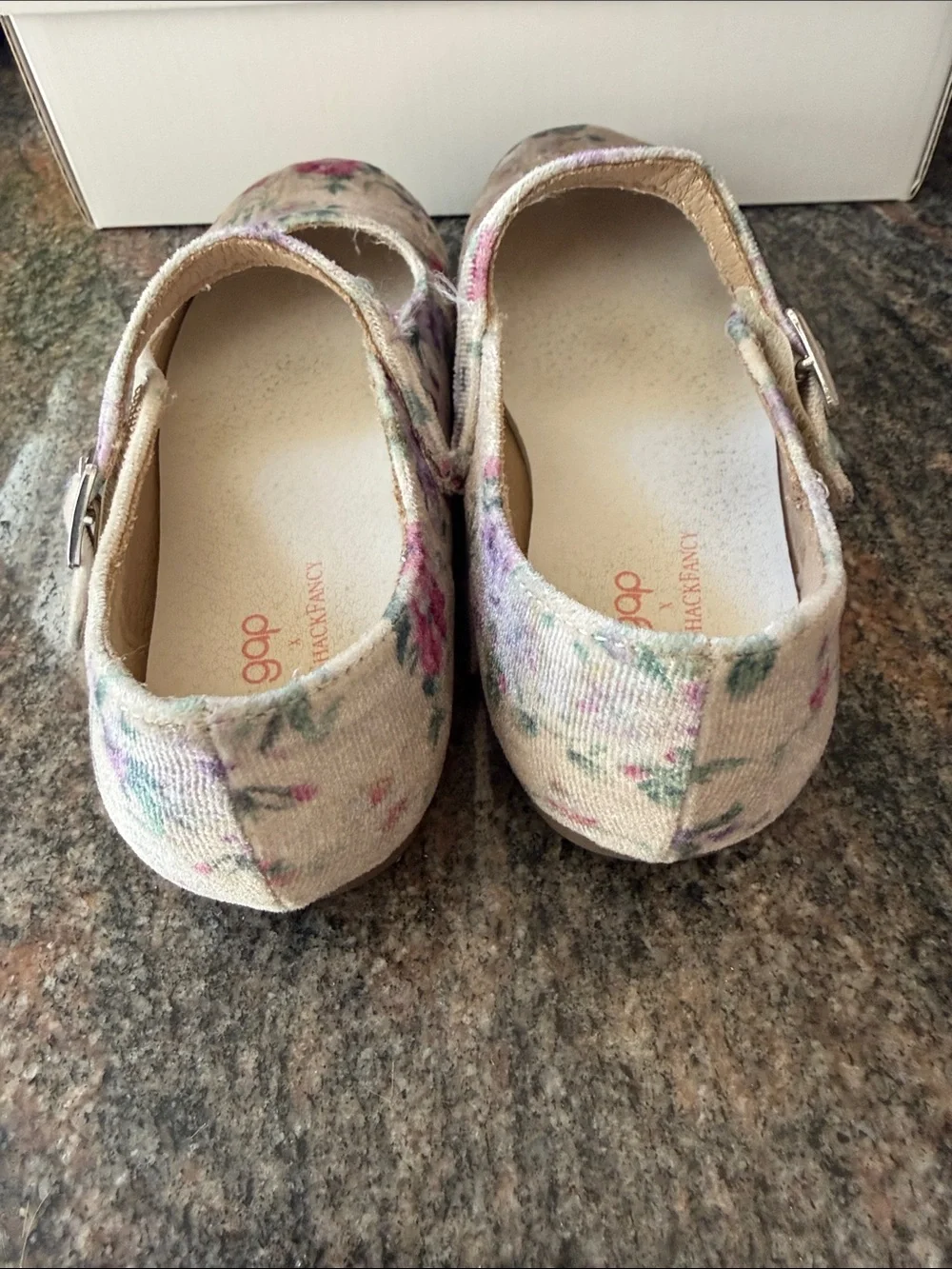 LoveShackFancy x GAP Floral Mary Jane Shoes in Beige and Pink
